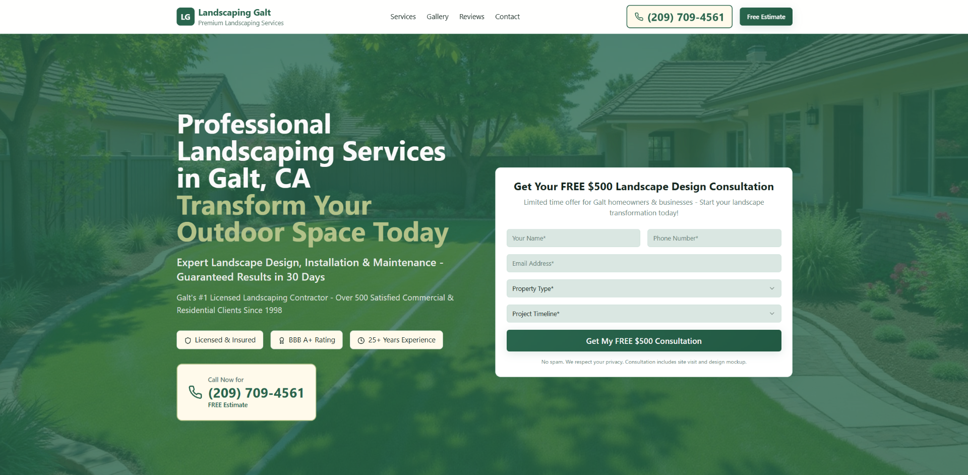 Landscaping Galt professional website design for Landscaping Services in Galt, CA - Lead generation web design case study