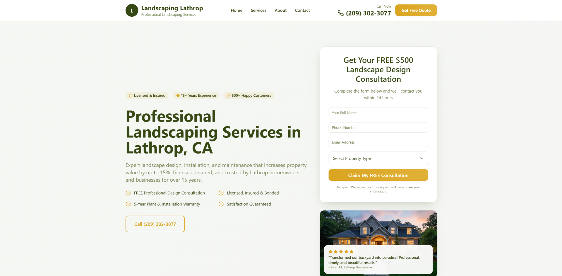 Landscaping Lathrop professional website design for Landscaping Services in Lathrop, CA - Lead generation web design case study