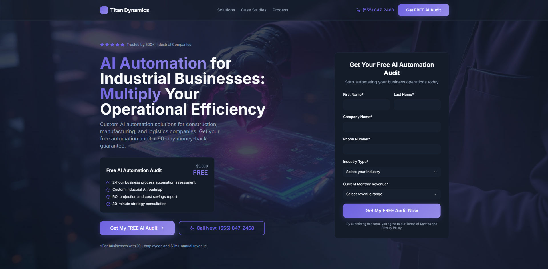 Titan Dynamics professional website design for AI Automation Services in Industrial Operations - Lead generation web design case study